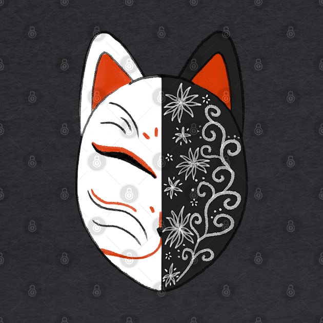 Japanese White Fox God Mask Art Samurai Kimono Ninja Anime Logo by Marinaaa010